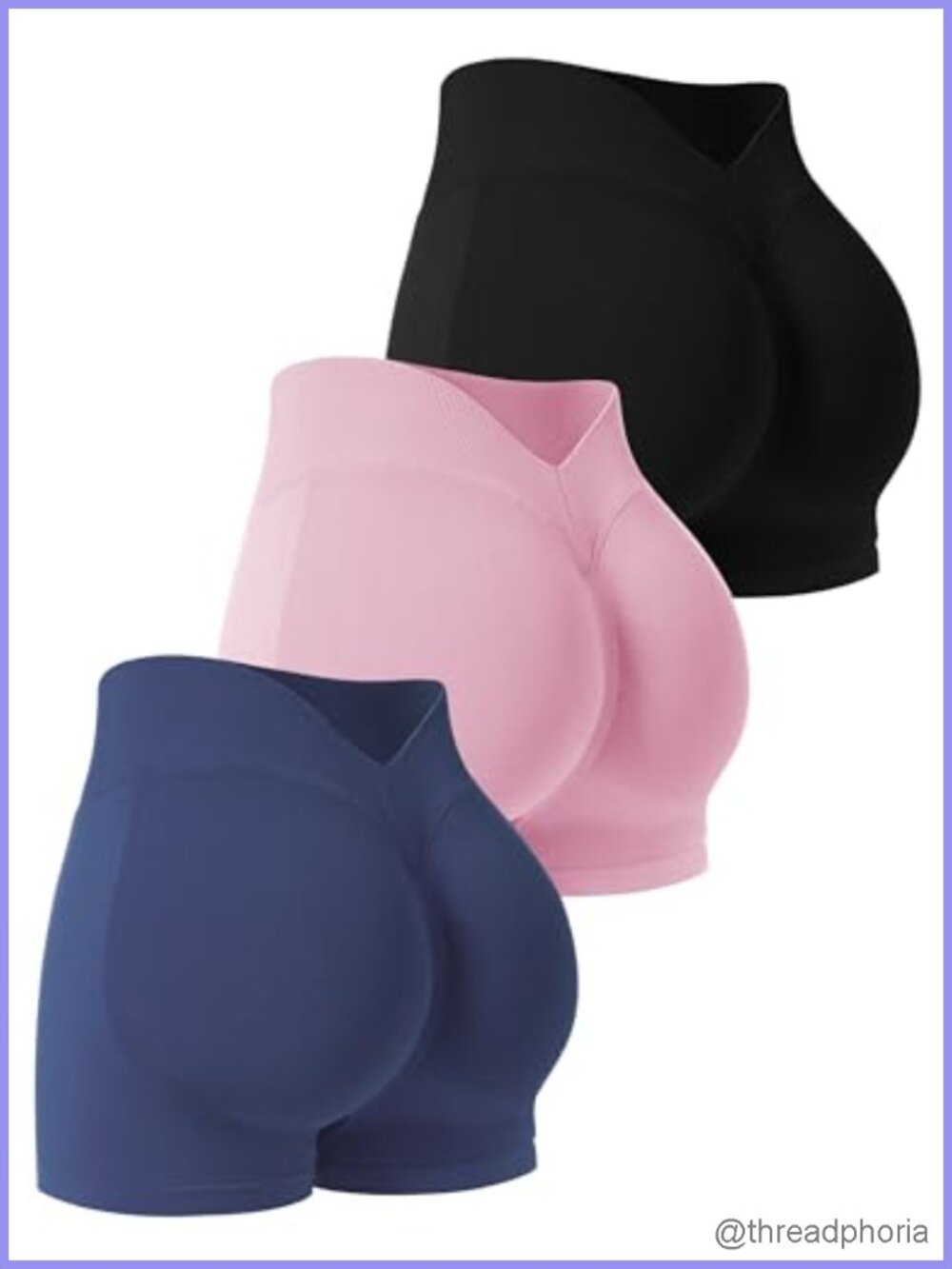 Women's High Waist Seamless Scrunch Butt Lifting V Cut Back Gym Shorts 3 Pack